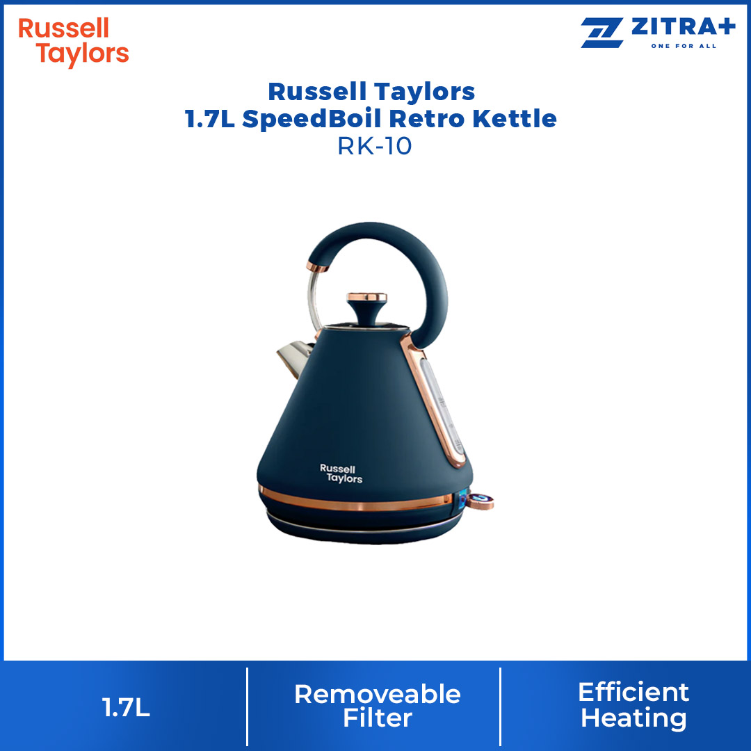Russell Taylors 1.7L SpeedBoil Retro Kettle RK-10 | Concealed Stainless Steel Heating Element | Boil Dry | Overheat Protection | Kettle with 2 Year Warranty