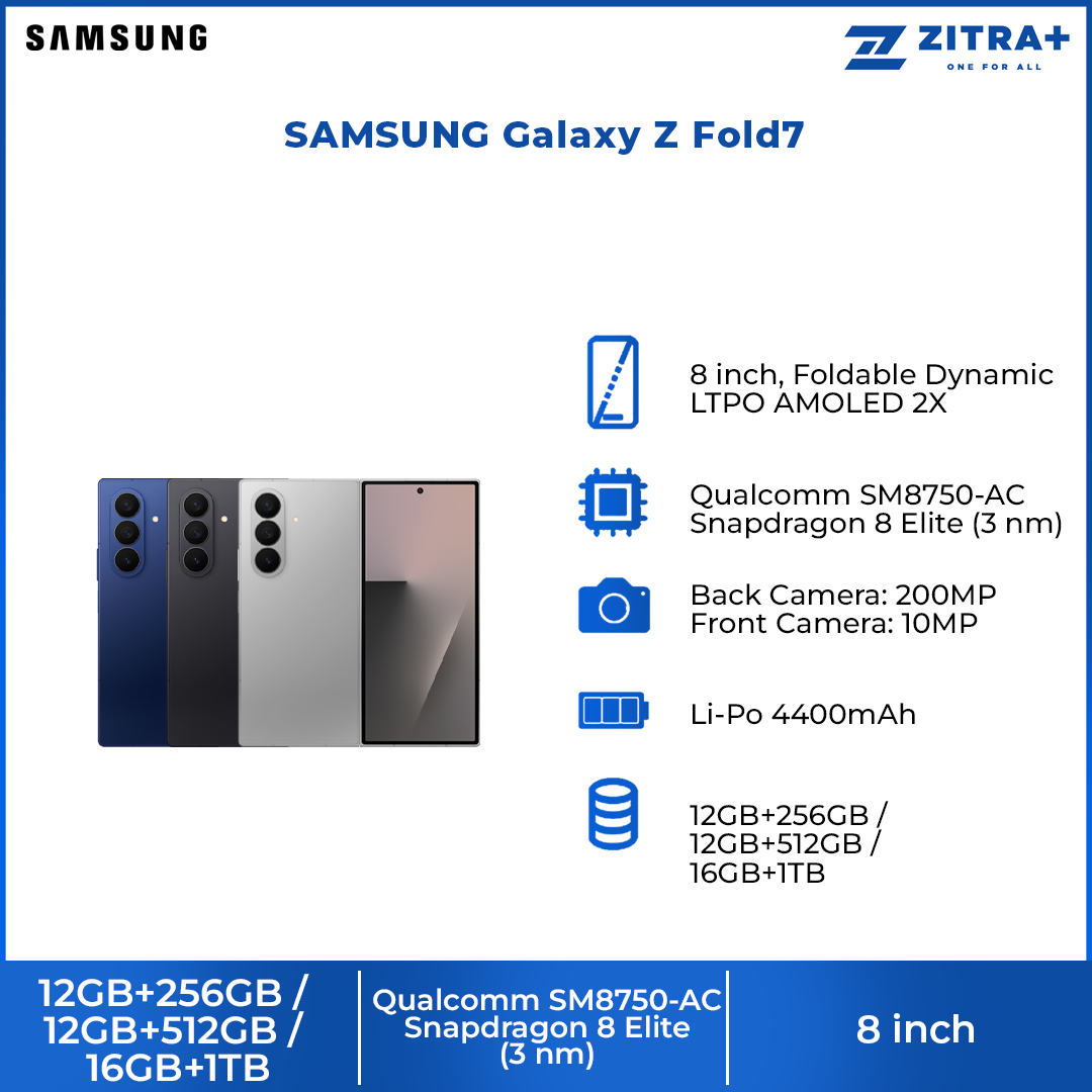 SAMSUNG Galaxy Z Fold7 | 200 MP Ultra Camera | Snapdragon 8 Elite | 8" Foldable Dynamic LTPO AMOLED 2X Display