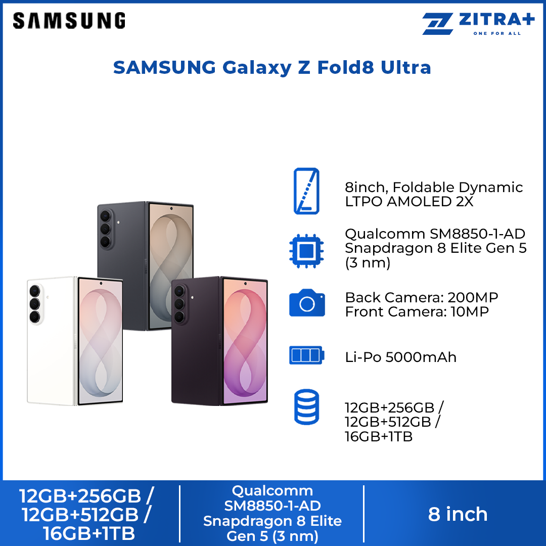 SAMSUNG Galaxy Z Fold8 Ultra 12GB+256GB / 12GB+512GB / 16GB+1TB | Snapdragon® 8 Elite Gen 5 | 5000 mAh | Galaxy AI |2504 x 2256 QXGA+ Dynamic AMOLED 2X