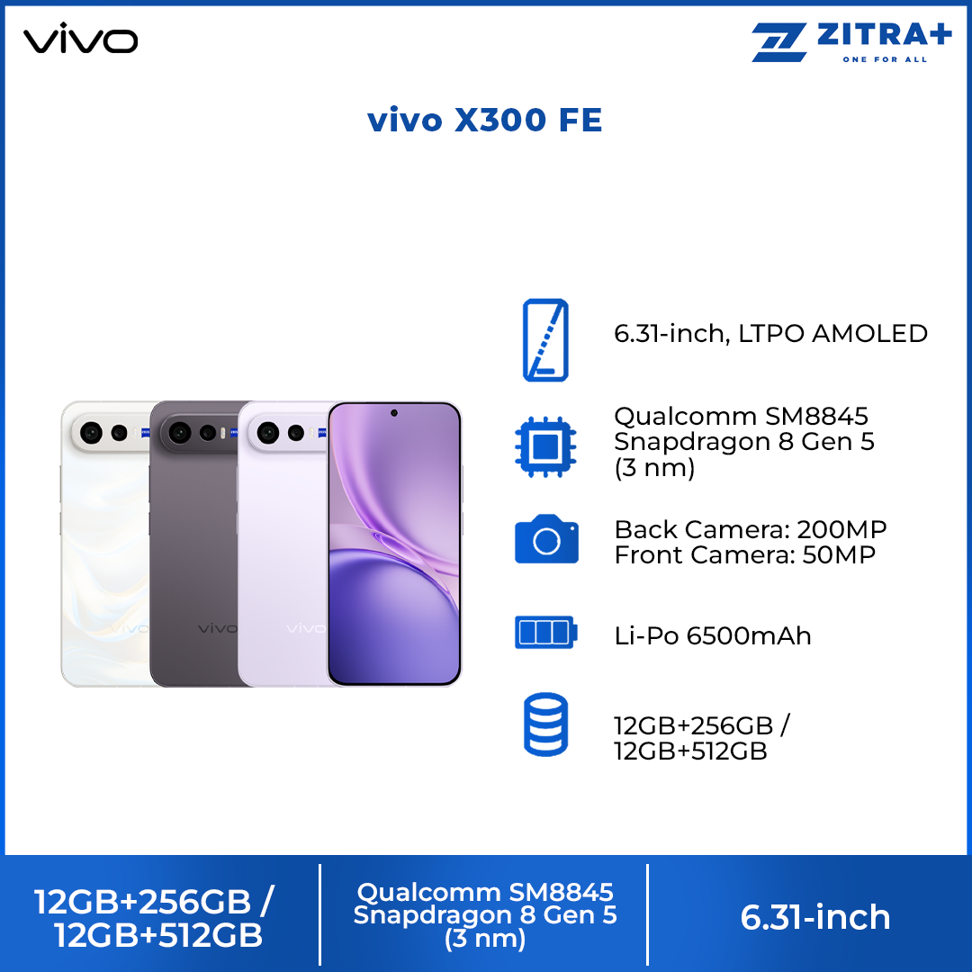 vivo X300 FE 12GB+256GB / 12GB+512GB | Qualcomm Snapdragon 8 Gen 5 | 6500mAh BlueVolt Battery | Pro Video | 90W FlashCharge