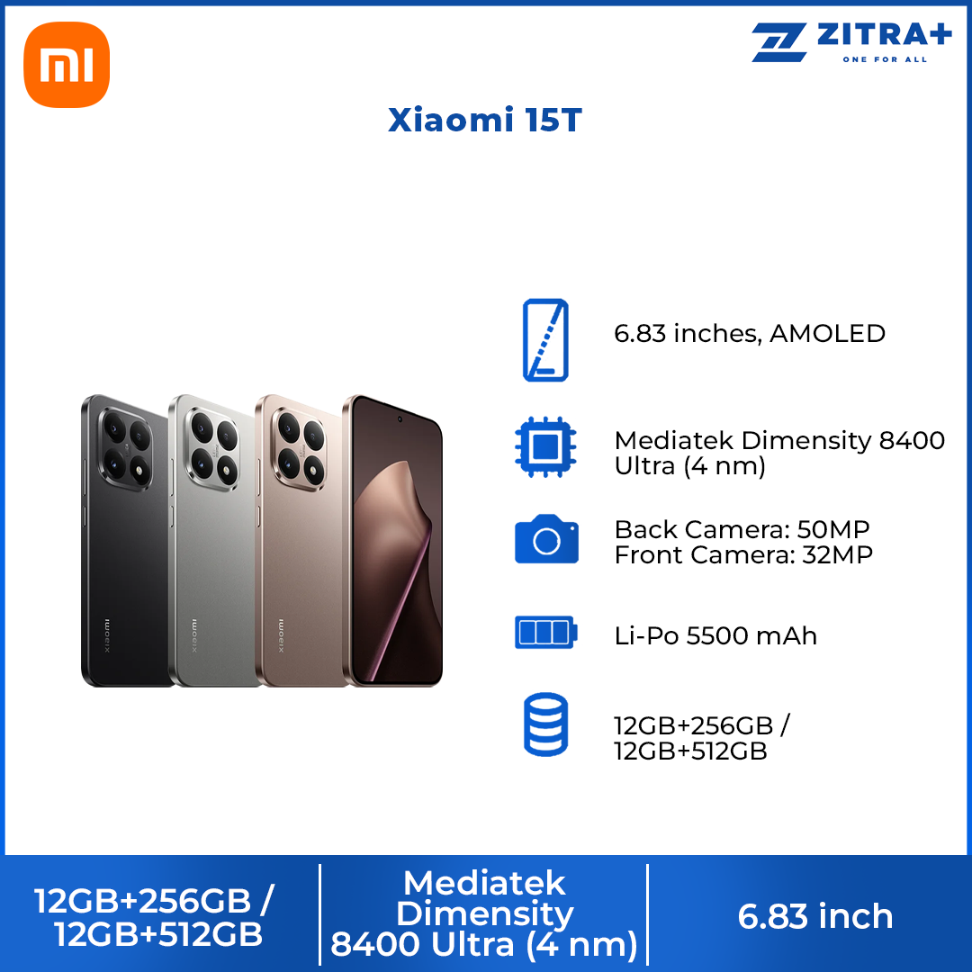 Xiaomi 15T | 67W HyperCharge | MediaTek Dimensity 8400-Ultra | 6.83" 120Hz Eye-Care Display | Leica Summilux Optical Lens