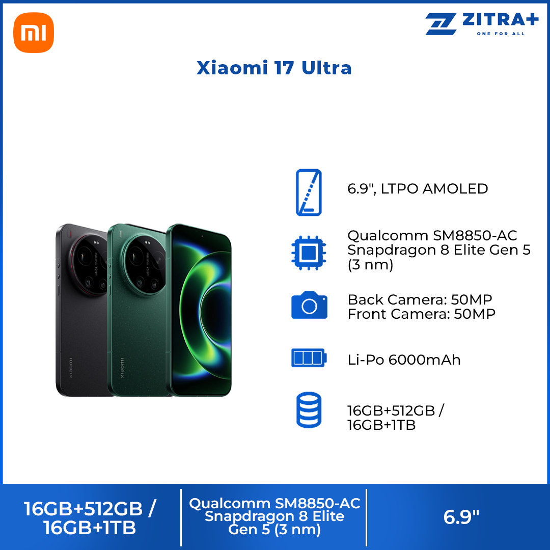Xiaomi 17 Ultra 16GB+512GB/16GB+1TB | 6.9", LTPO AMOLED | 50MP Rear Camera | Qualcomm SM8850-AC Snapdragon 8 Elite Gen 5 (3 nm) | Li-Po 6000mAh, Supports 90W fast charging