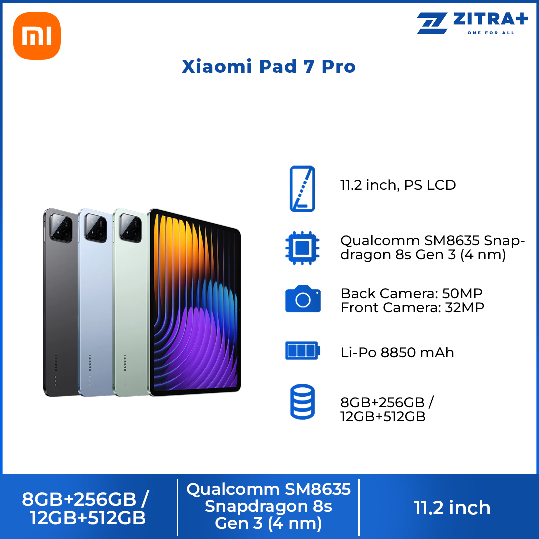 Xiaomi Pad 7 Pro 8GB+256GB/ 12GB+512GB | Qualcomm SM8635 Snapdragon 8s Gen 3 (4 nm) | 11.2 inch, PS LCD | 50MP Main Camera | Li-Po 8850 mAh