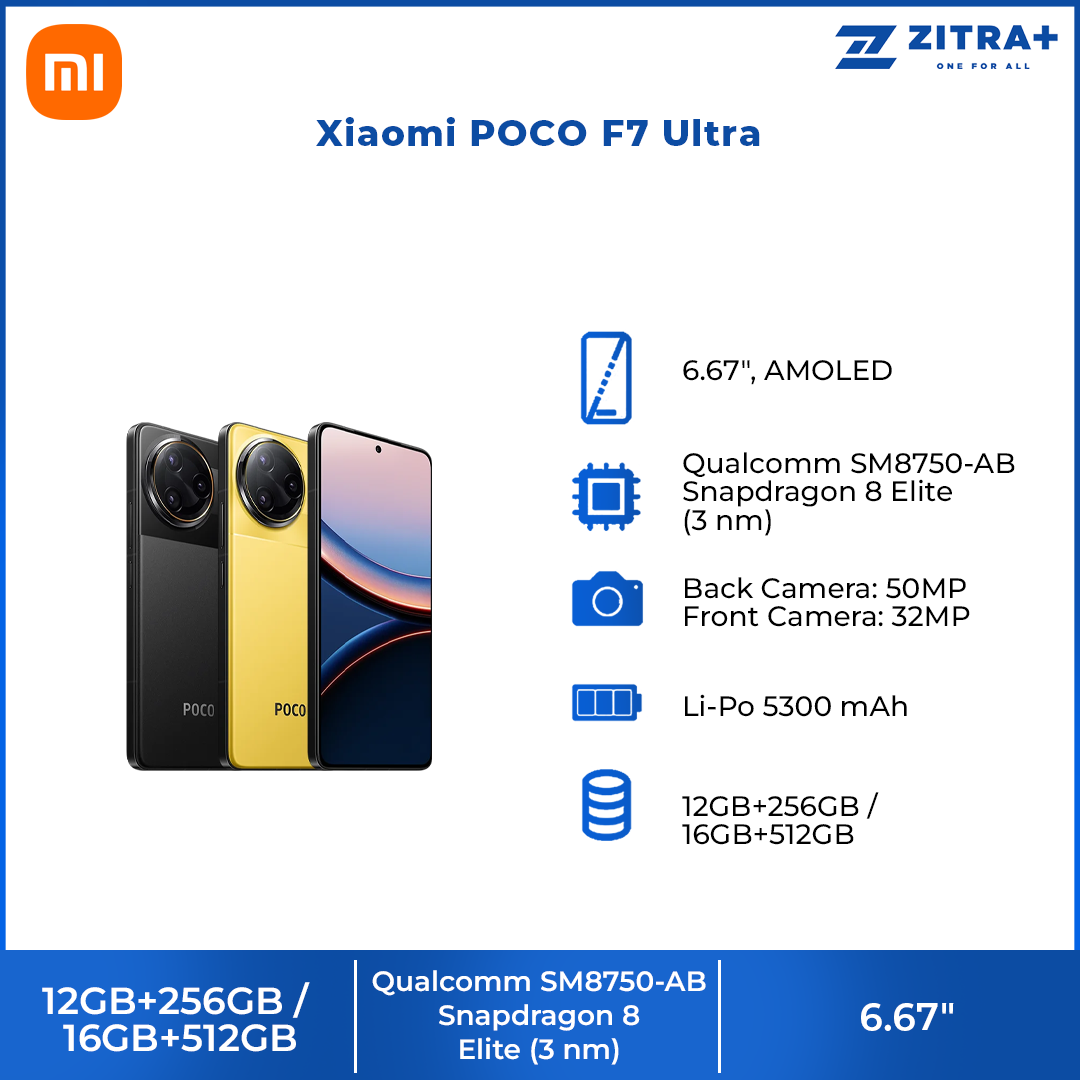 Xiaomi POCO F7 Ultra 12GB+256GB/ 16GB+512GB | Qualcomm SM8750-AB Snapdragon 8 Elite (3 nm) | 6.67 inches, AMOLED | 50MP Main Camera | Li-Po 5300 mAh, 120W HyperCharge