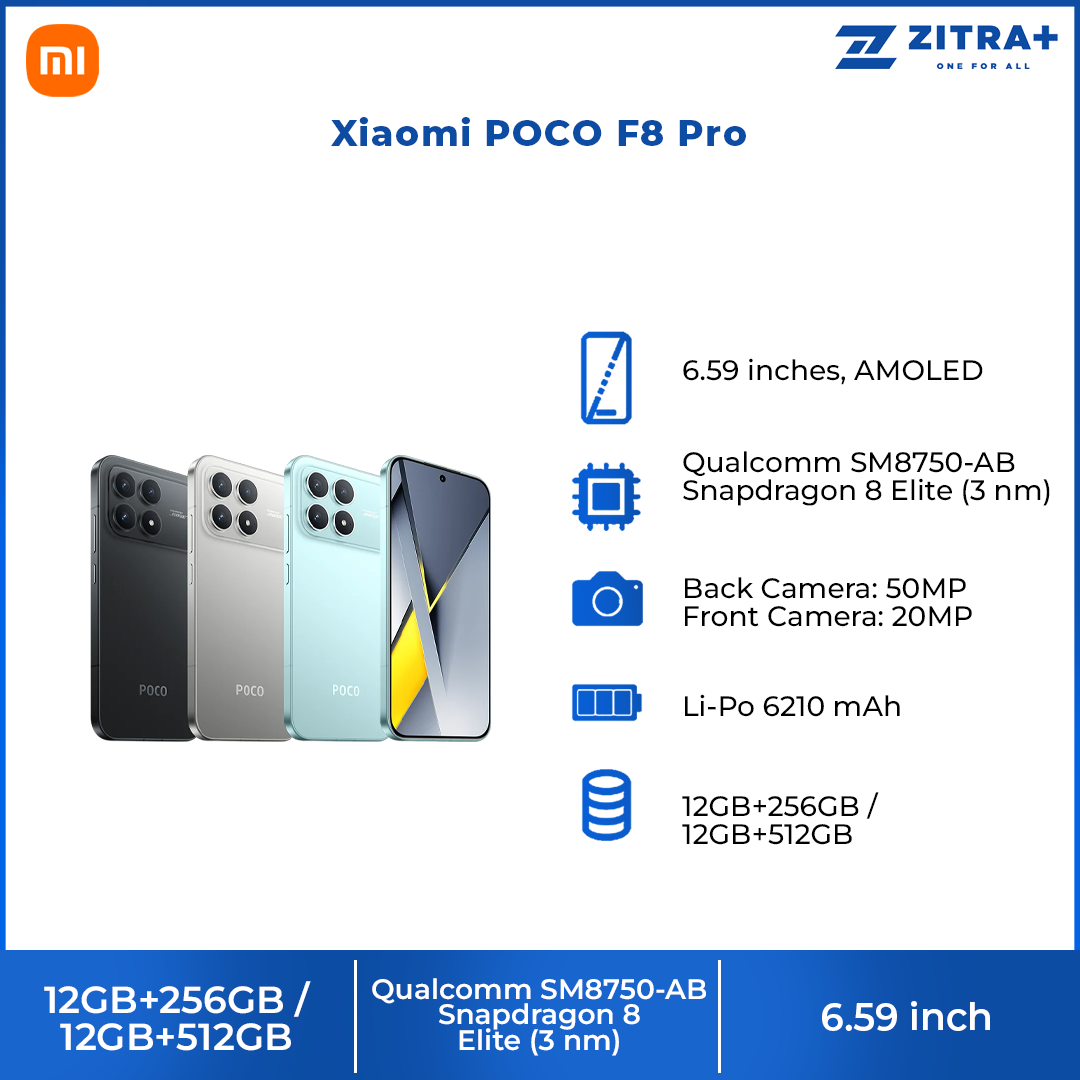 Xiaomi POCO F8 Pro | Snapdragon® 8 Elite | 6210mAh battery | 6.59" 120Hz POCO HyperRGB AMOLED | 50MP Triple Camera with OIS