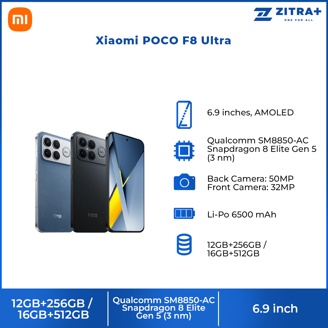Xiaomi POCO F8 Ultra | 6500mAh battery | Snapdragon® 8 Elite Gen 5 | 50MP Light Fusion 950 with OIS | 6.9" 120Hz POCO HyperRGB AMOLED