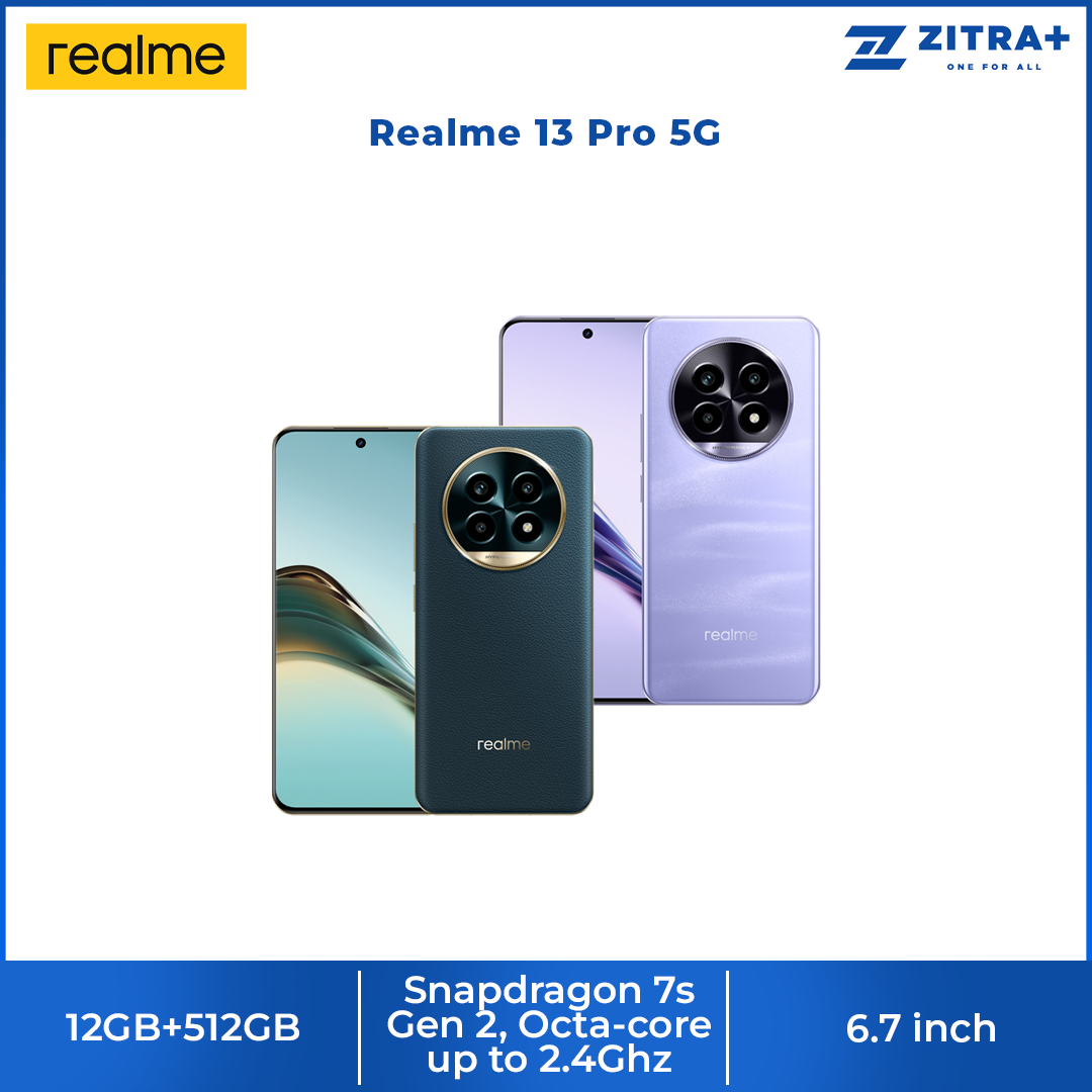 Realme 13 Pro 5G 12GB+512GB | 6.7 inches OLED | 50MP Sony LYT-600 OIS Camera | Snapdragon 7s Gen 2, Octa-core up to 2.4Ghz | Li-Po 5200mAh
