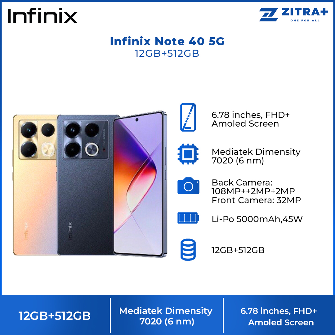 Infinix Note 40 5G 12GB+512GB | 5G Hyper Speed Forward | IP53 SplashProof | Multifunctional NFC | 1  Year General Warranty