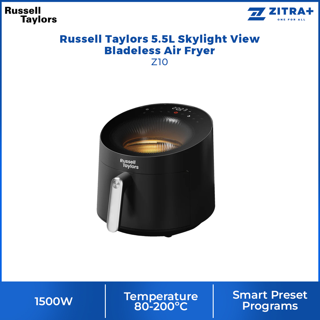 Russell Taylors 5.5L Skylight View Bladeless Air Fryer Z10 | Radiant Turbo Heating | Smart Preset Programs