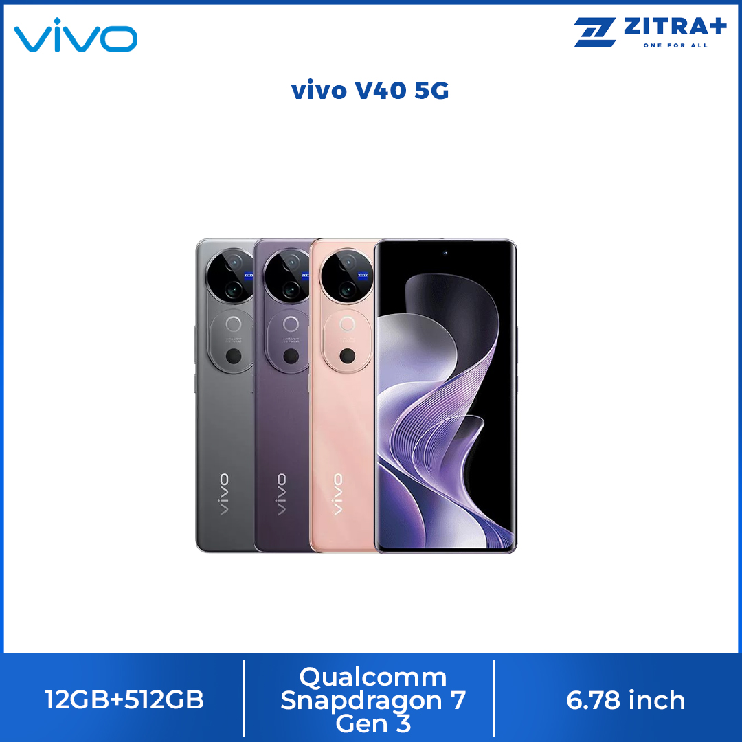Vivo V40 5G 12GB+512GB | 50MP ZEISS All Main Camera |  Qualcomm Snapdragon Processor | 80W FlashCharge