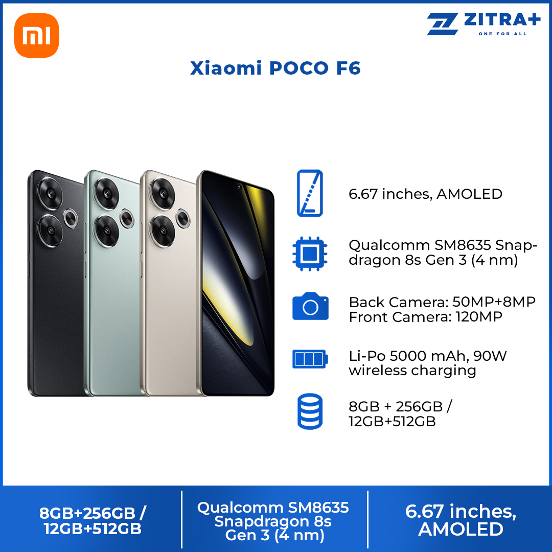 Xiaomi POCO F6 12GB+512GB / 8GB+256G | Flagship Snapdragon | 90W turbo charging | Intelligent temperature control | 1  Year General Warranty