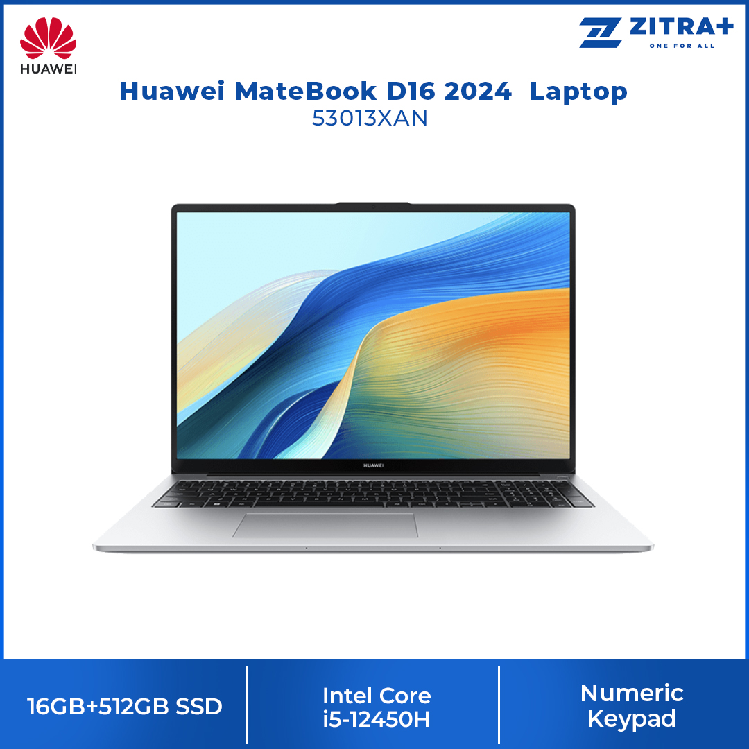 Huawei MateBook D16 2024  Laptop 53013XAN | 16" Eye Comfort HUAWEI FullView Display | Numeric Keypad | High Performance Intel | 1  Year General Warranty