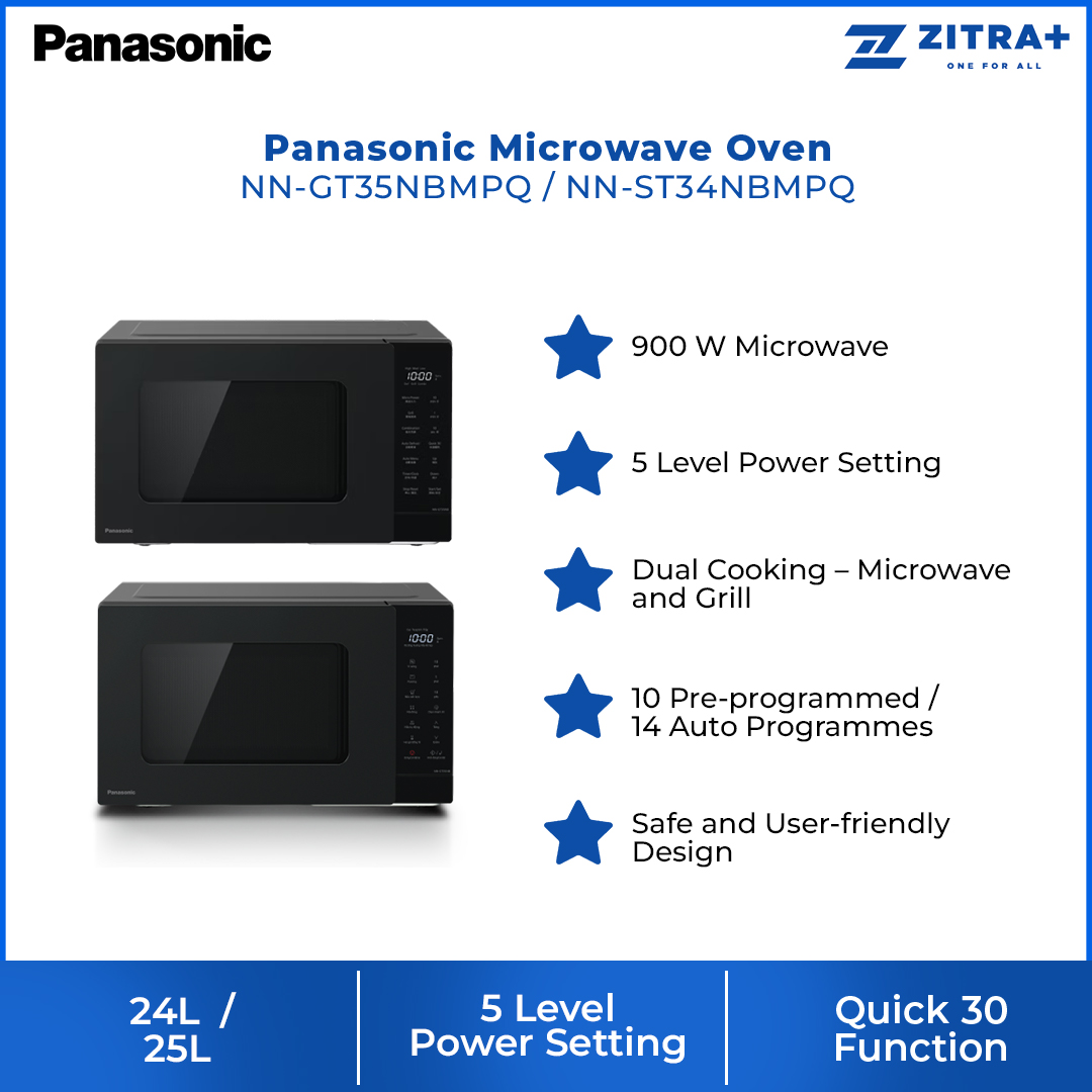 Panasonic 24L Grill Combination/25L Solo Microwave Oven NN-GT35NBMPQ/NN-ST34NBMPQ | 5 Level Power | Quick 30 Function