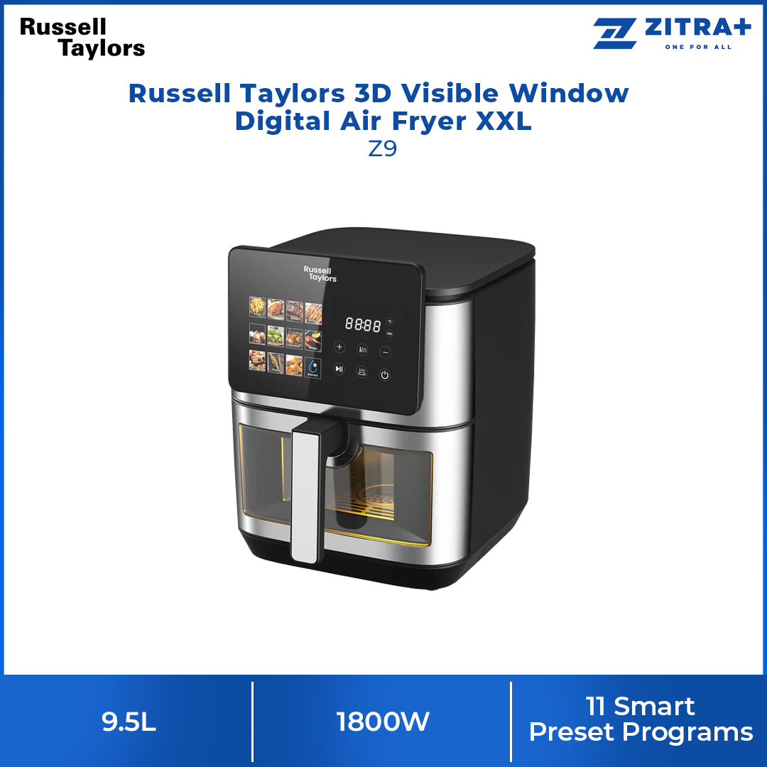 Russell Taylors 9.5L 3D Visible Window Digital Air Fryer XXL Black Z9 | Function Controller	Digital | 11 Smart Preset Programs