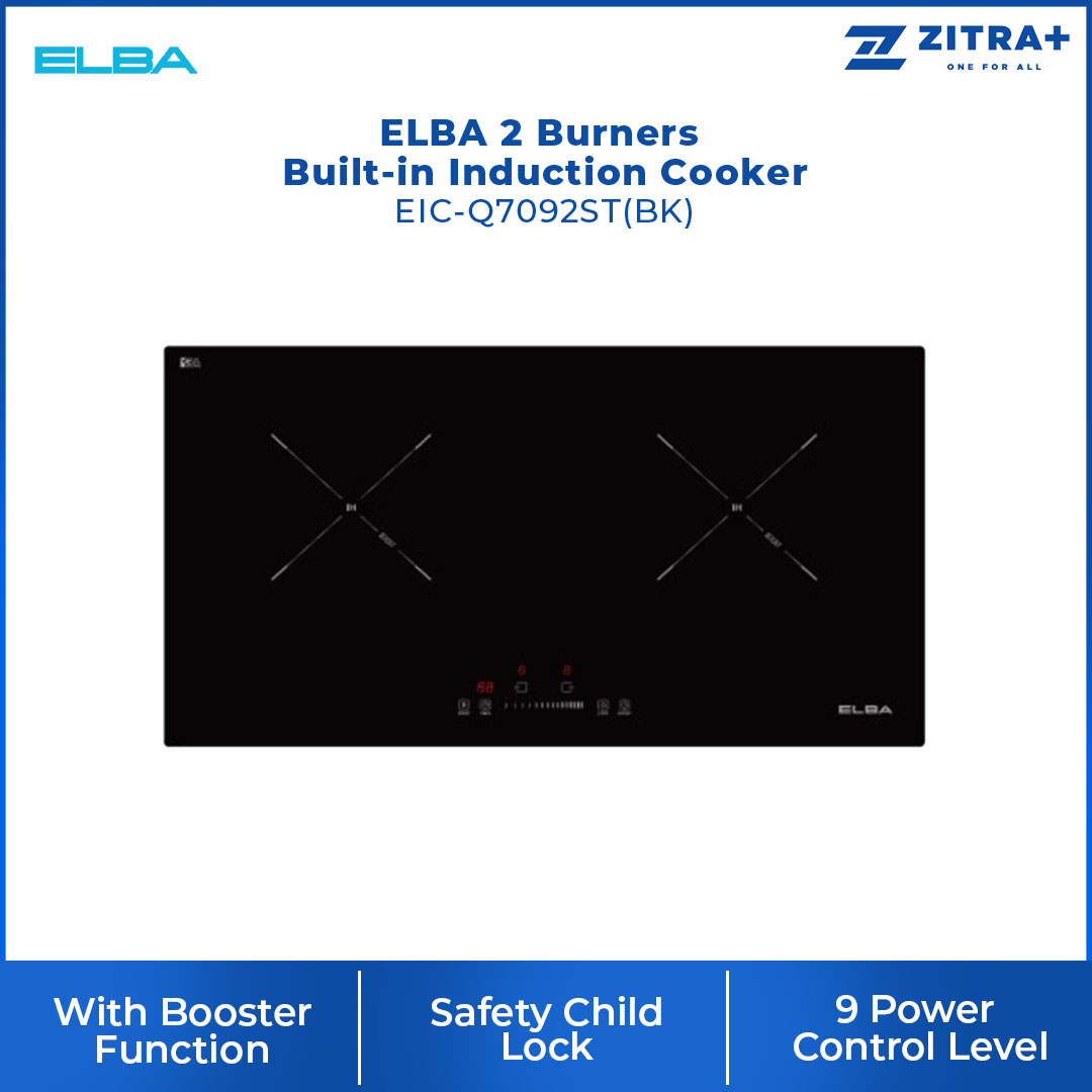 ELBA 2 Burners Built-in Induction Cooker EIC-Q7092ST(BK) | Overheating Protector | Safety Child Lock | 9 Power Control Level | Cooker with 1 Year Warranty