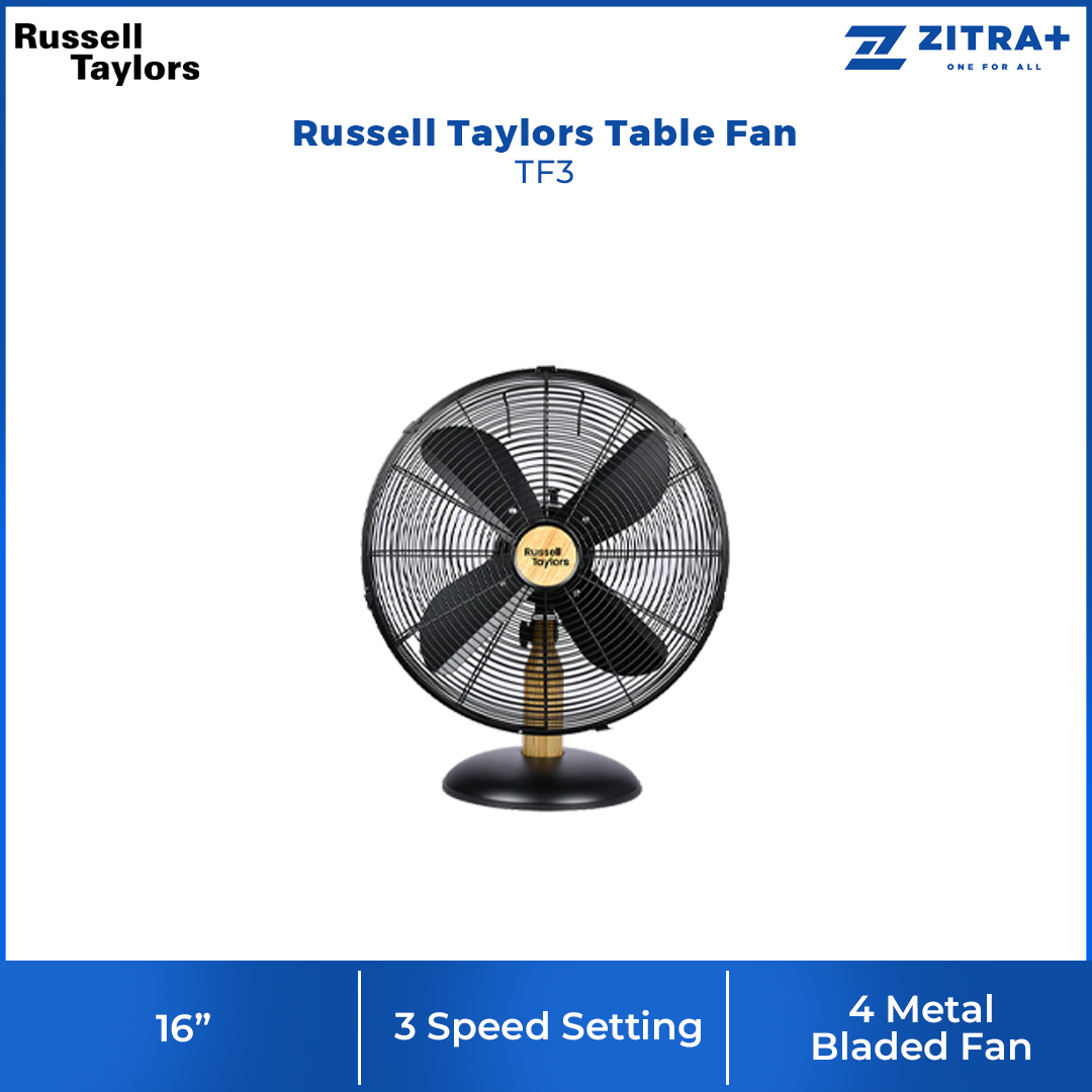 Russell Taylors 16" 4-Blade Stand Fan/Table Fan with Metal Blade SF3 TF3 | 3-Speed Selection | Wide-Angle Breeze Tilt & Oscillation
