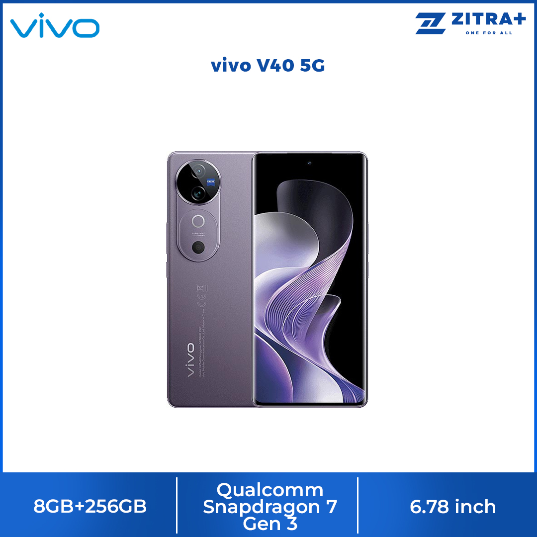 Vivo V40 5G 8GB+256GB | 50MP ZEISS All Main Camera |  Qualcomm Snapdragon Processor | 80W FlashCharge