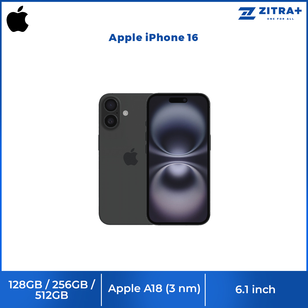 Apple iPhone 16 | 6.1" Super Retina XDR OLED | 48 MP Main Camera | Apple A18 (3 nm) | USB Type-C 2.0, DisplayPort | Stereo Speakers Sound | Smartphone with 1 Year Warranty