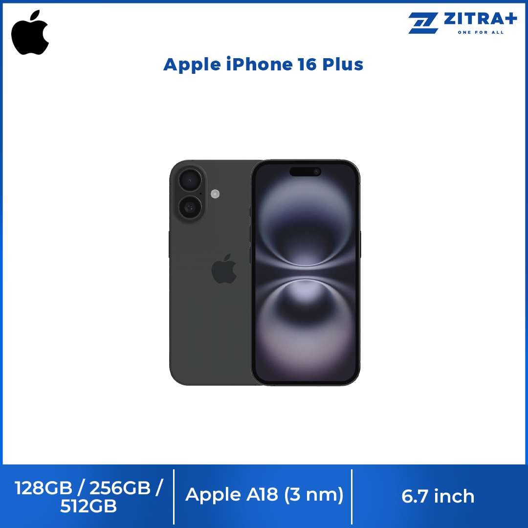 Apple iPhone 16 Plus | 6.7" Super Retina XDR OLED | 48 MP Main Camera | Apple A18 (3 nm) | USB Type-C 2.0, DisplayPort | Stereo Speakers Sound | Smartphone with 1 Year Warranty