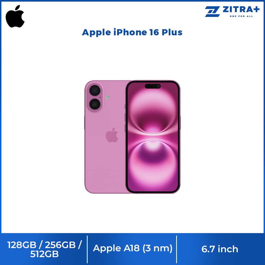 Apple iPhone 16 Plus | 6.7" Super Retina XDR OLED | 48 MP Main Camera | Apple A18 (3 nm) | USB Type-C 2.0, DisplayPort | Stereo Speakers Sound | Smartphone with 1 Year Warranty
