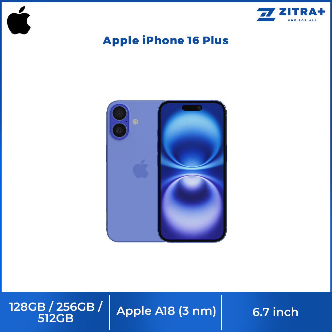 Apple iPhone 16 Plus | 6.7" Super Retina XDR OLED | 48 MP Main Camera | Apple A18 (3 nm) | USB Type-C 2.0, DisplayPort | Stereo Speakers Sound | Smartphone with 1 Year Warranty