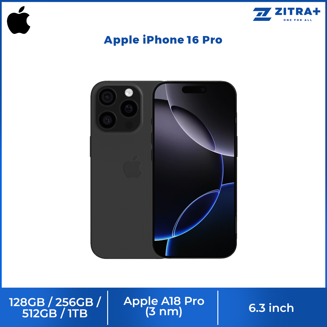 Apple iPhone 16 Pro | 6.3" LTPO Super Retina XDR OLED | 48 MP Main Camera | Apple A18 Pro (3 nm) | USB Type-C 3.2 Gen 2, DisplayPort | Stereo Speakers Sound | Smartphone with 1 Year Warranty
