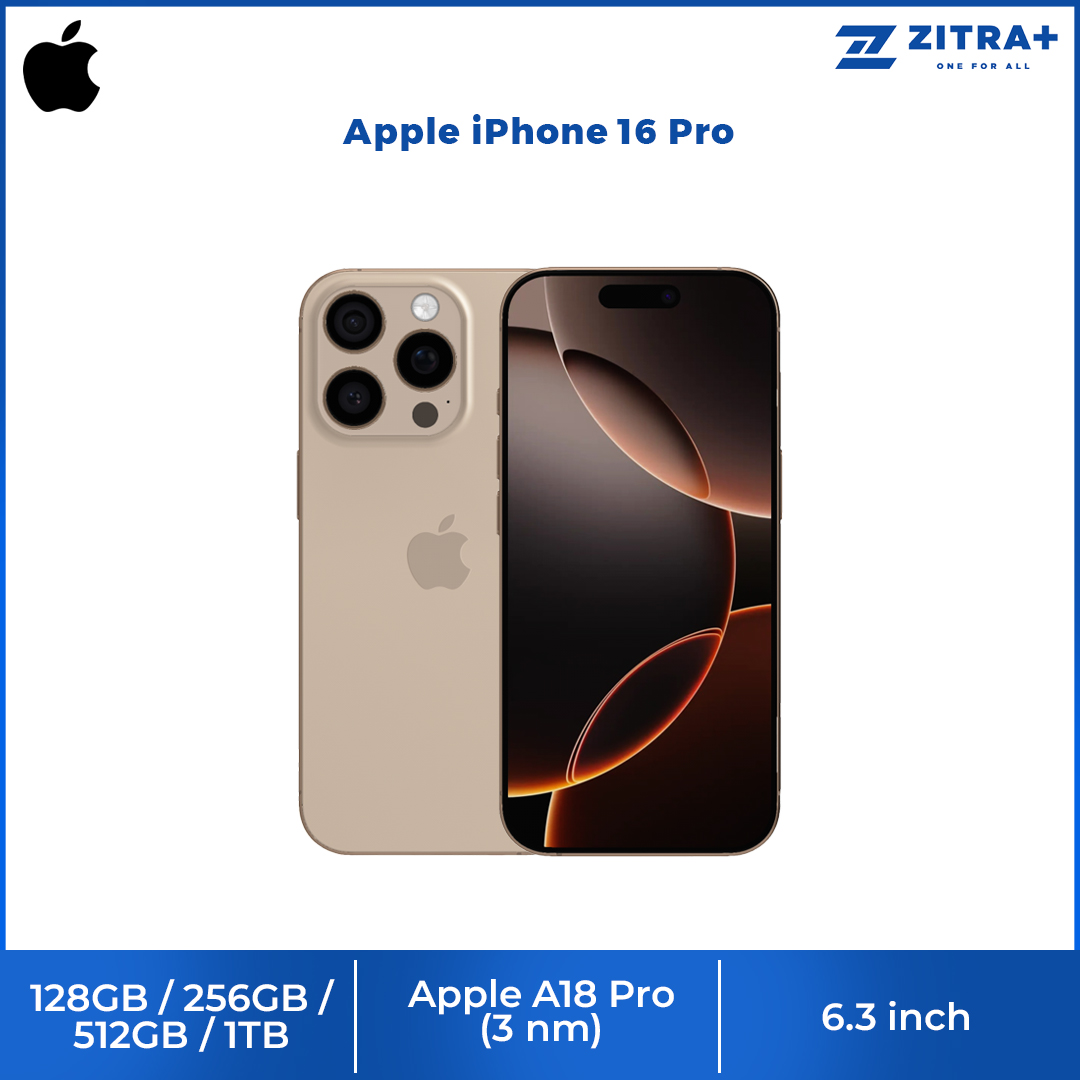 Apple iPhone 16 Pro | 6.3" LTPO Super Retina XDR OLED | 48 MP Main Camera | Apple A18 Pro (3 nm) | USB Type-C 3.2 Gen 2, DisplayPort | Stereo Speakers Sound | Smartphone with 1 Year Warranty
