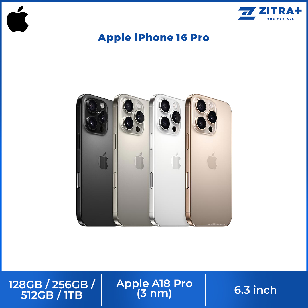 Apple iPhone 16 Pro | 6.3" LTPO Super Retina XDR OLED | 48 MP Main Camera | Apple A18 Pro (3 nm) | USB Type-C 3.2 Gen 2, DisplayPort | Stereo Speakers Sound | Smartphone with 1 Year Warranty
