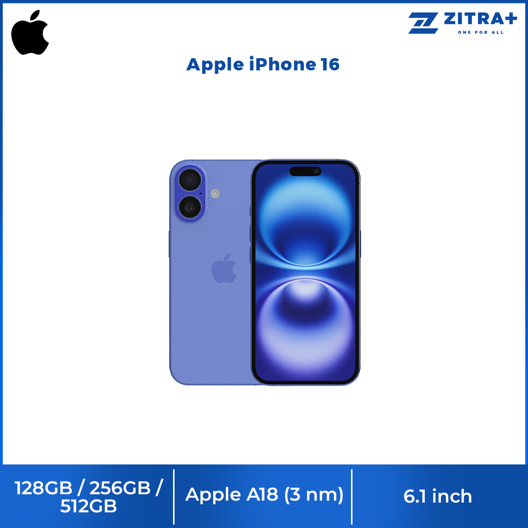 Apple iPhone 16 | 6.1" Super Retina XDR OLED | 48 MP Main Camera | Apple A18 (3 nm) | USB Type-C 2.0, DisplayPort | Stereo Speakers Sound | Smartphone with 1 Year Warranty