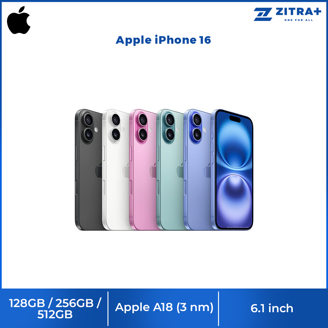 Apple iPhone 16 | 6.1" Super Retina XDR OLED | 48 MP Main Camera | Apple A18 (3 nm) | USB Type-C 2.0, DisplayPort | Stereo Speakers Sound | Smartphone with 1 Year Warranty
