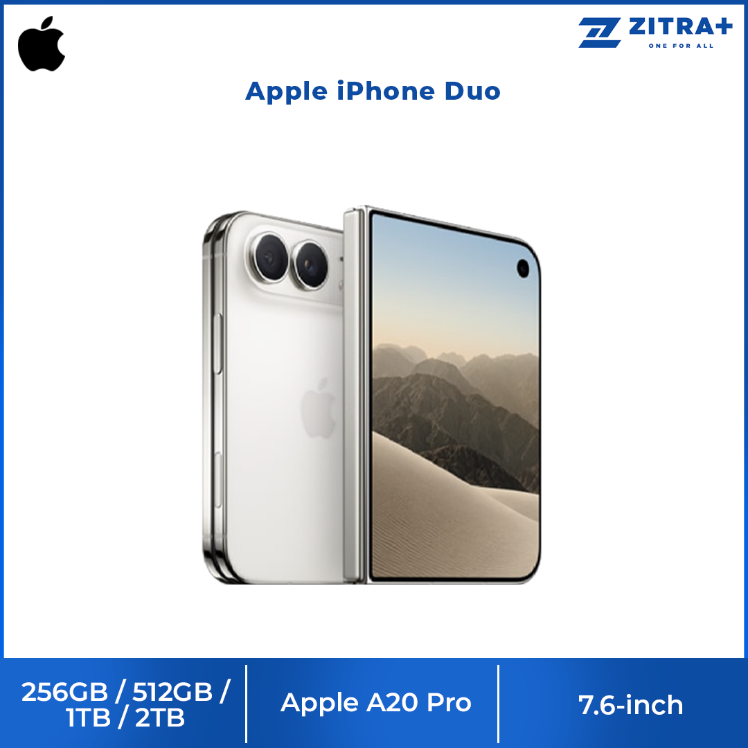 Apple iPhone Duo 256GB / 512GB / 1TB / 2TB | 7.6-inch, LTPO Super Retina XDR OLED| 48MP Rear Camera | iOS 27 | Apple A20 Pro | Li-Ion 5400 mAh