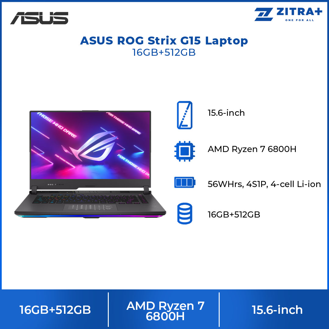 ASUS ROG Strix G15 Laptop 15.6-inch AMD Ryzen 7 6800H NVIDIA GeForce RTX 3060 16GB+512GB 2022 |  ROG Intelligent Cooling™ |  Dolby Vision and Dolby Atmos | Multiple RGB lighting zones | Laptop with 2 Year Warranty