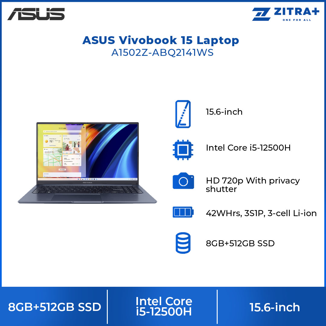 ASUS Vivobook 15  Laptop A1502Z-ABQ2141WS | Intel Core i5-12500H | 8GB+512GB SSD | 15.6-inch FHD | Windows 11 | Laptop with 2 Years Warranty