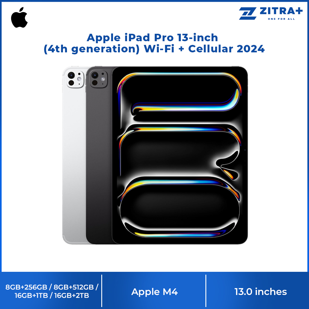 Apple iPad Pro 13-inch (4th generation) Wi-Fi + Cellular 2024 16GB+2TB / 16GB+1TB / 8GB+512GB / 8GB+256GB | All-new pro design | Ultra Retina XDR | All-new Apple Pencil Pro |  1  Year General Warranty