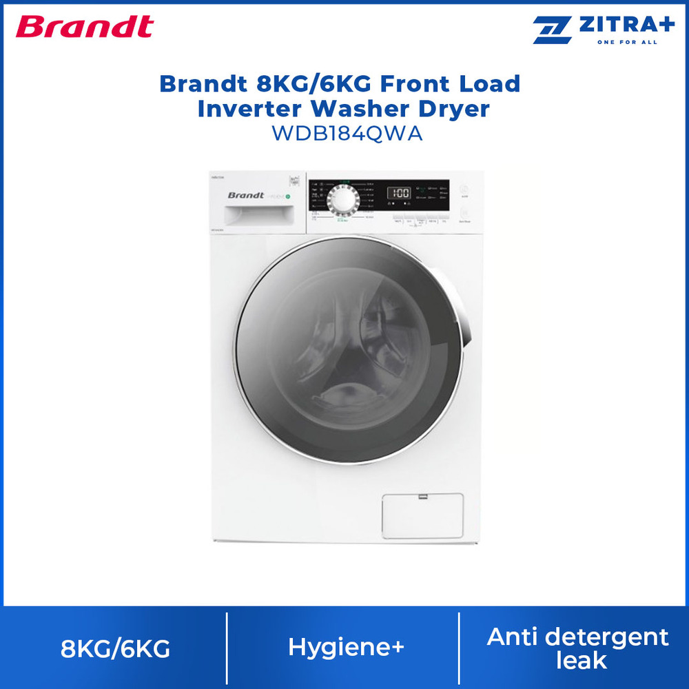Brandt 8KG/6KG Front Load Inverter Washer Dryer WDB184QWA | Hygiene+ | Drum Clean Function | Up to 24 hours | Washer Dryer with 1 Year Warranty
