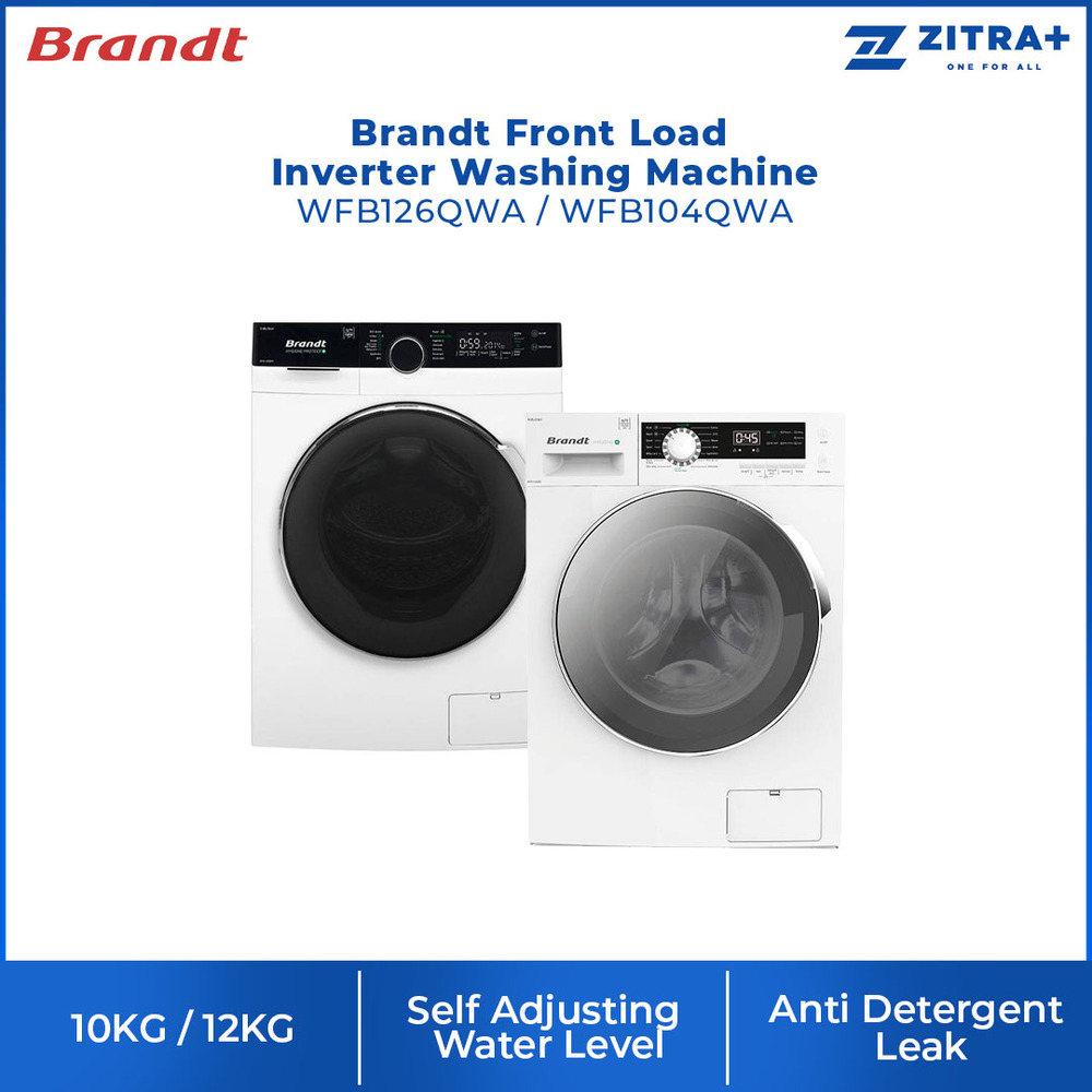 Brandt 10KG/12KG Front Load Inverter Washing Machine WFB104QWA/WFB126QWA | 14 Multi Programs | Anti Detergent Leak | Child Lock | Washing Machine with 1 Year Warranty