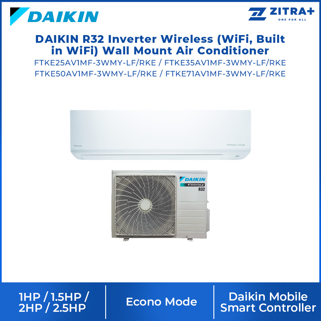 DAIKIN 1HP/1.5HP/2HP/2.5HP R32 Inverter Wireless (WiFi, Built in WiFi) Wall Mount Air Conditioner | Econo Mode | Compact & Easy To Use Controller