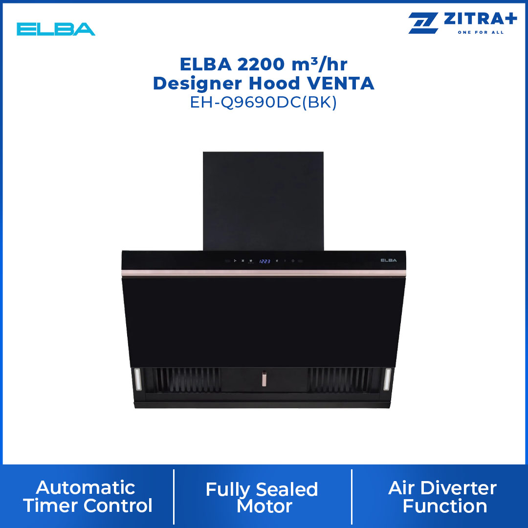 ELBA 2200 m³/hr Designer Hood VENTA EH-Q9690DC(BK) | BLDC MOTOR | AIR DIVERTER FUNCTION | GESTURE MOTION SENSOR | Hood with 1 Year Warranty