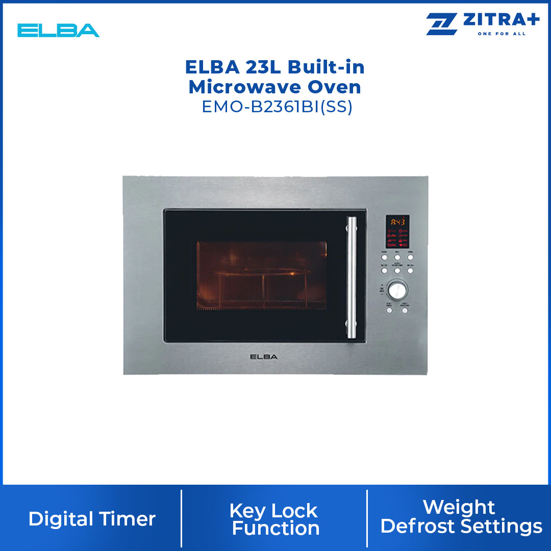 ELBA 23L Built-in Microwave Oven EMO-B2361BI(SS) | Microwave + Electric Oven | 8 Manual Cooking Option | Digital Timer | Key Lock Function | Cooking End Signal | Microwave with 1 Year Warranty