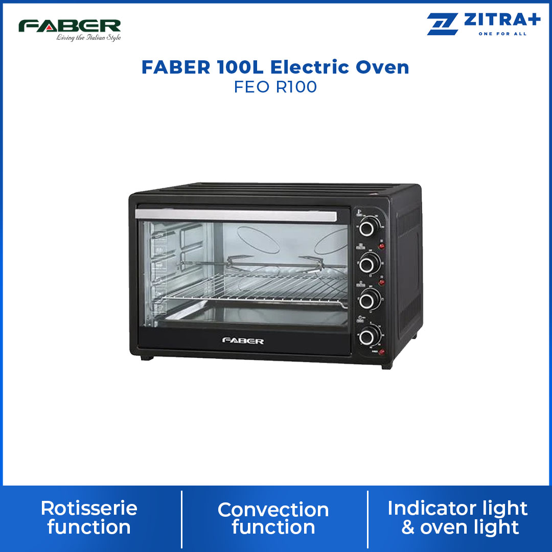 FABER 100L Electric Oven FEO R100 | 2200W | 6 Stages Function Selector Switch | Convection Function | 100 - 250 Degree Temperature Control | 60 minute Timer with Bell Ring | Oven with 1 Year Warranty