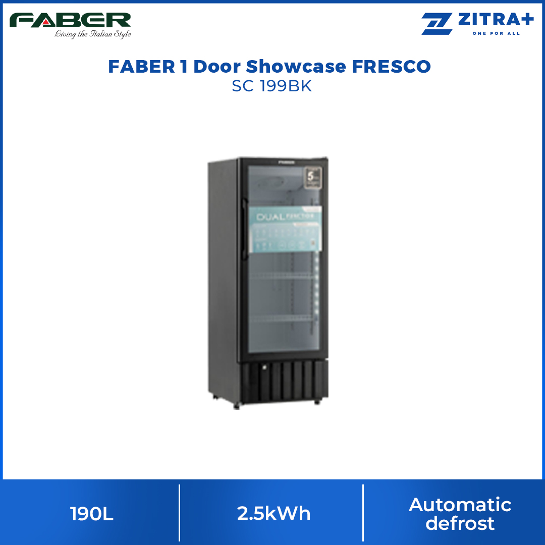 FABER 190L/240L/280L 1 Door Showcase FRESCO SC 199BK/SC 249BK/SC 299BK | Front Door Blower | Tempered Glass Door