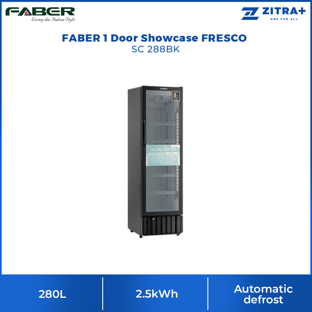 FABER 190L/240L/280L 1 Door Showcase FRESCO SC 199BK/SC 249BK/SC 299BK | Front Door Blower | Tempered Glass Door