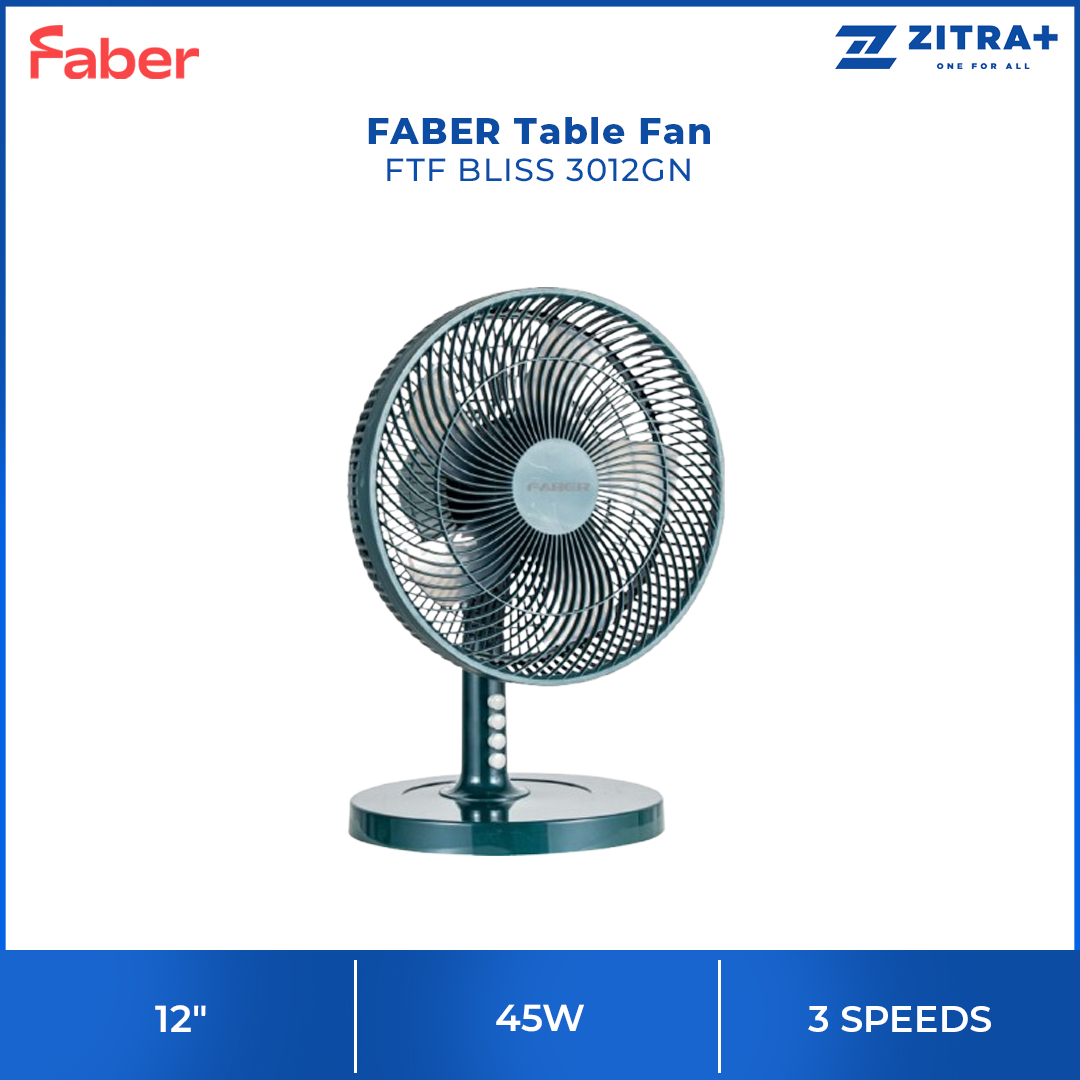 FABER 12" Table Fan Green FTF BLISS 3012GN | 5 PP Blades | Copper motor | 3 Speed