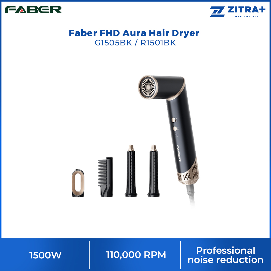 Faber 1500W FHD Aura 15 Hair Dryer Styler Set | G1505BK/R1501BK | Cool Shot Function | Multiple Heat and Speed Settings | Stylish Design