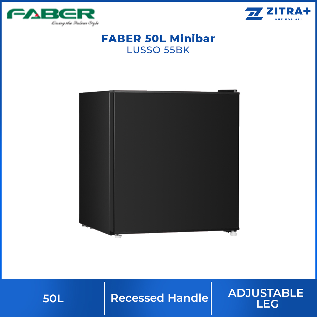 FABER 50L Minibar LUSSO 55BK | Manual Defrost | Adjustable leg | Recessed handle | 1  Year General Warranty   10 Year Motor Warranty