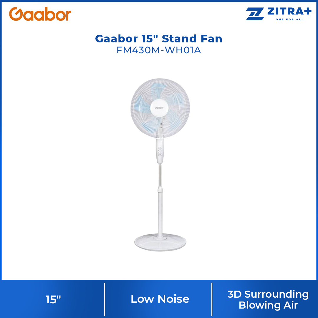 Gaabor 15" Stand Fan FM430M-WH01A |  3 Speed Setting | Low Noise | Adjustable Telescopic Pole | 1  Year General Warranty