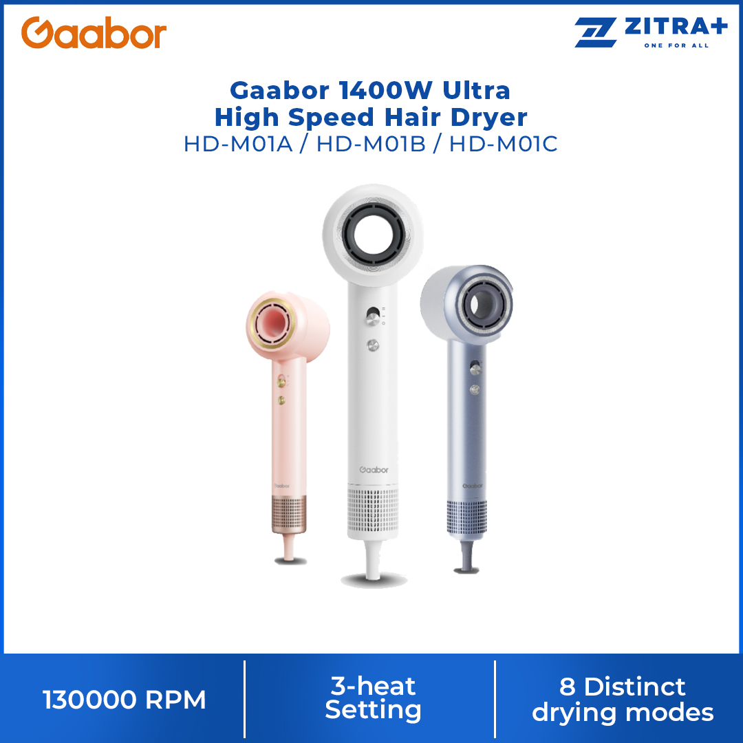 Gaabor 1400W Ultra High Speed Hair Dryer HD-M01A / HD-M01B / HD-M01C |  3-Heat Setting | With Cool Shot Function | 2-speed Control | 1  Year General Warranty
