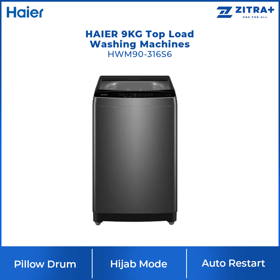 HAIER 9KG Top Load  Washing Machines HWM90-316S6 | Pillow Drum | Hijab Mode | Auto Restart | Anti-Bacterial Pulsator | Washing Machine with 2 Years Warranty