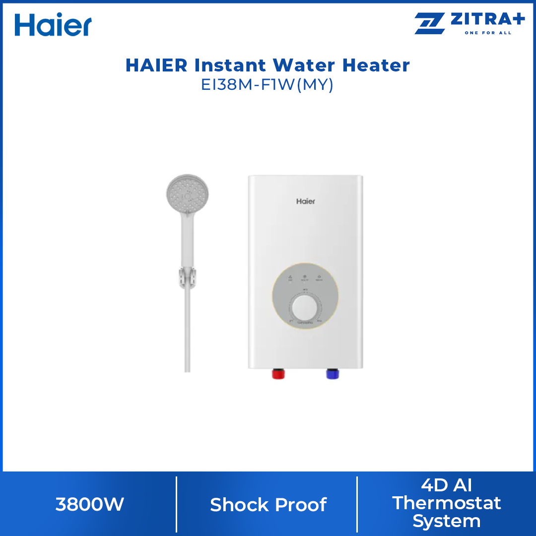 HAIER 3800W Instant Water Heater EI38M-F1W(MY) | Dual Copper Heating Tube | Shock Proof | 4D AI Thermostat System