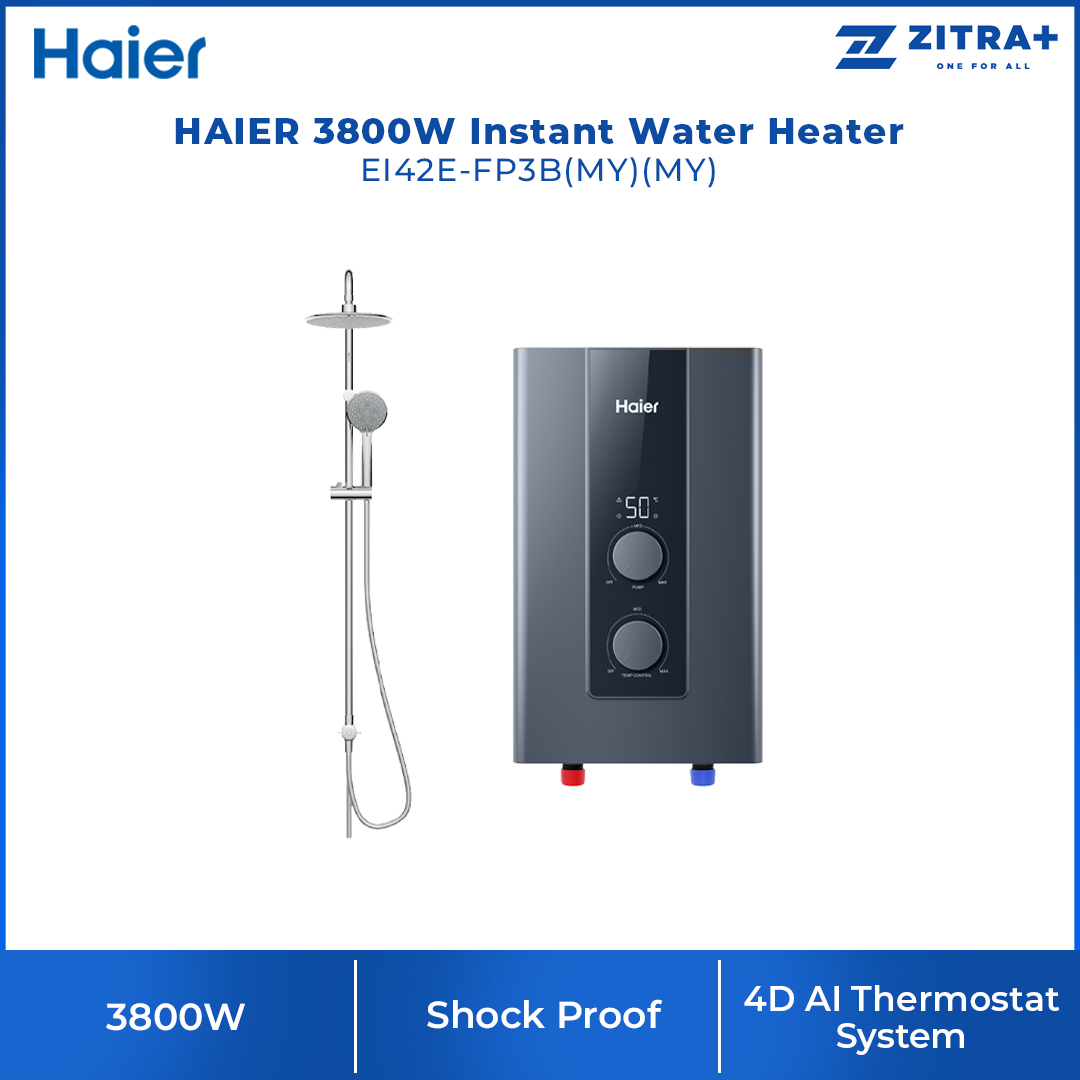 HAIER 3800W DC Inverter Silent Pump Instant Water Heater | EI42E-FP3B | Shock Proof | DC Inverter Silent Pump | Dual Copper Heating Tube